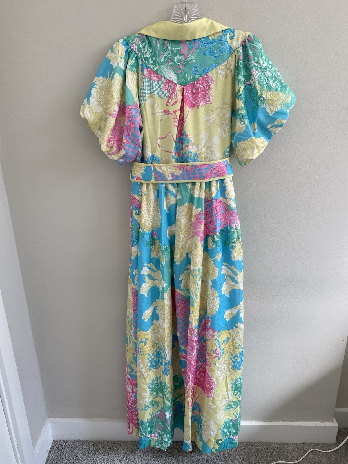 Billy J. Yellow Pink & Blue Floral Linen Blend Maxi Dress Womens Size Small