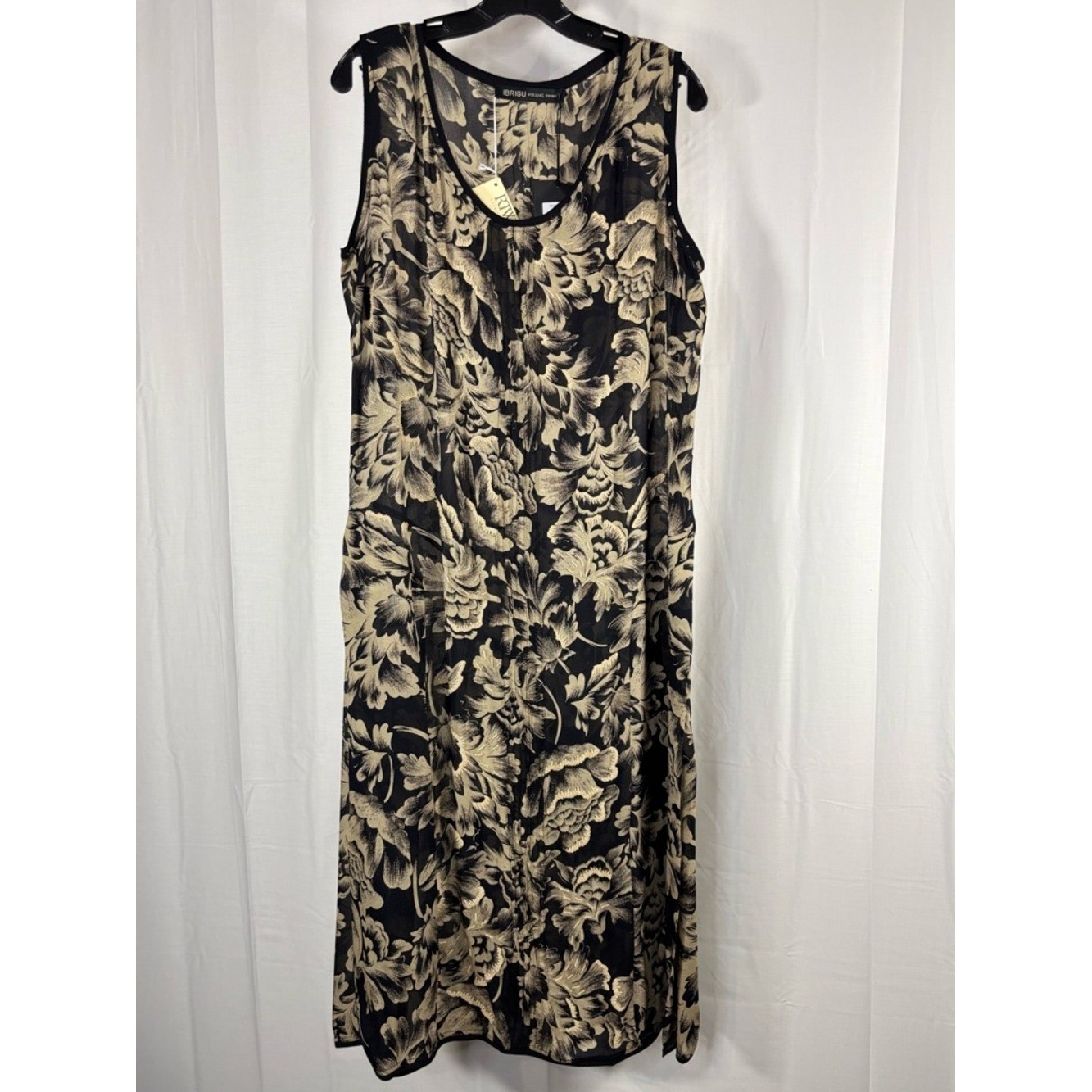 NWT IBRIGU Silk Long Sheer Dress/Tunic with beading in front Black and Beige 44