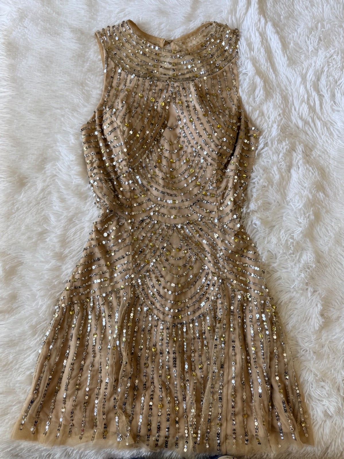 Aidan Mattox Sequin Beaded Embellished Cocktail Dress 2 Champagne Sleeveless