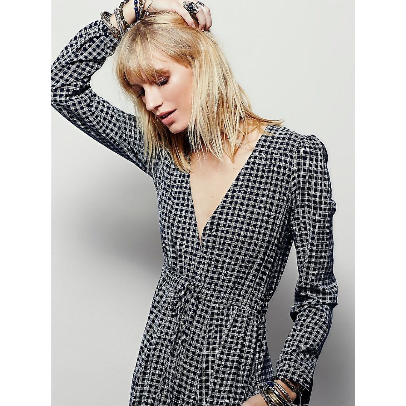 Christy Dawn Audrey Maxi Dress Navy Blue Check Plaid Size Small