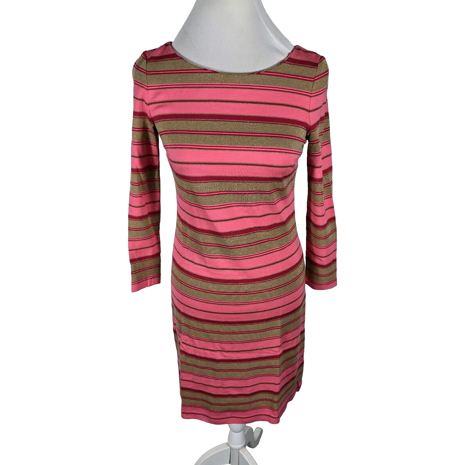 banana republic Wms 2 Pink Metallic Gold Rayon Spandex Nylon Metallic Dress R11