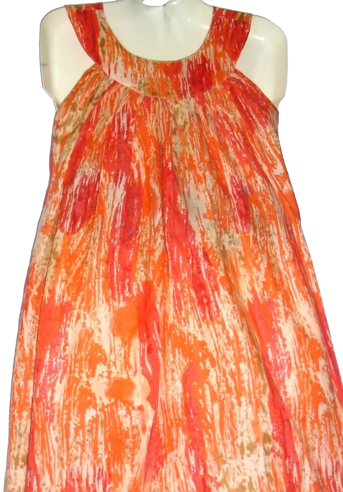 Advance Sundress Mumu Sleeveless V Neck Tie Dye Free Size Fits 1X 2X Red Orange