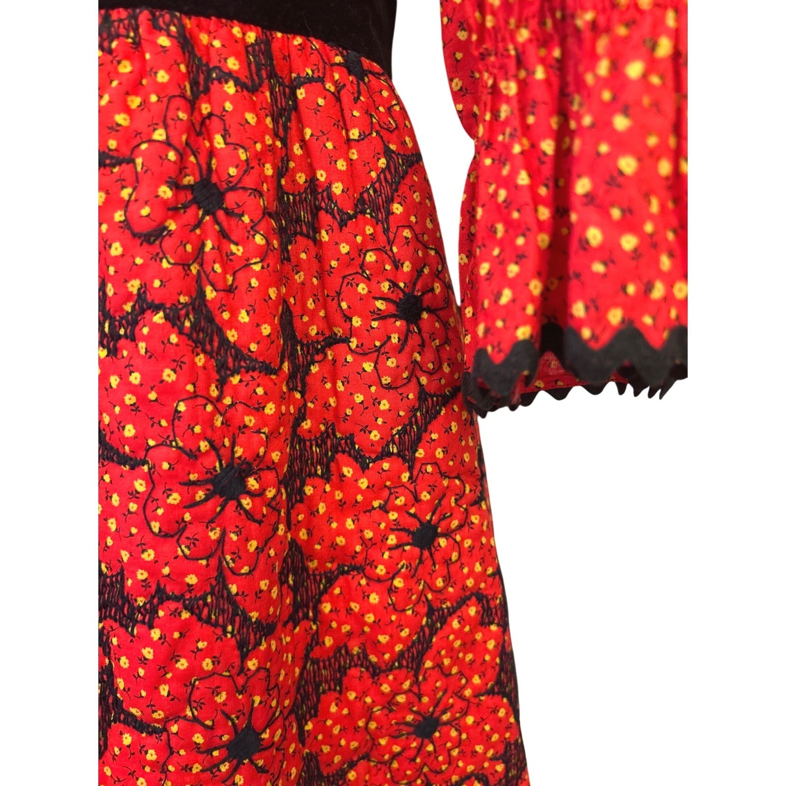 Vintage 70s 80s Tracy Petites Quilted Prairie Dress Calico Floral Ric Rac Corset