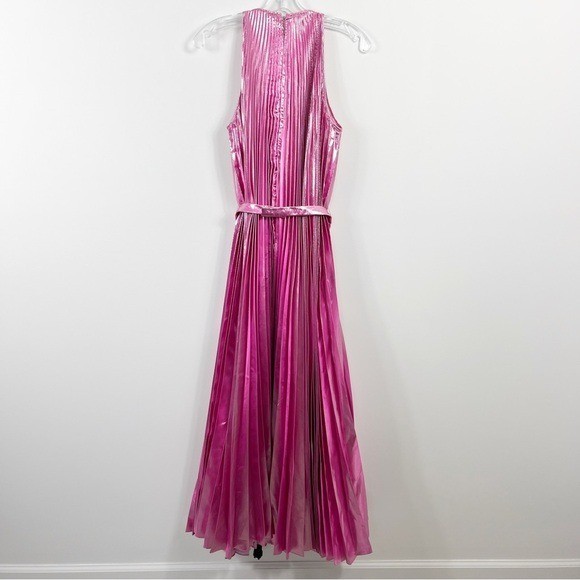 Christoper Kane Crystal Buckle Pleated Metallic Midi Dress Size 6 NWT Pink