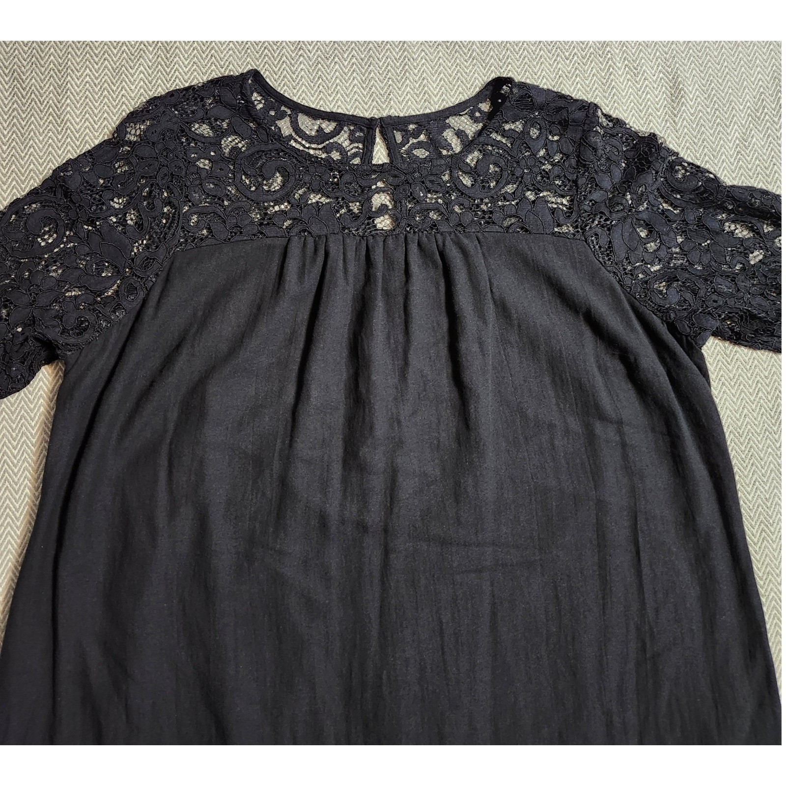 Old Navy Black Lace Yoke 3/4 Sleeve Shift Dress Plus Size 2X Cotton Blend Lining