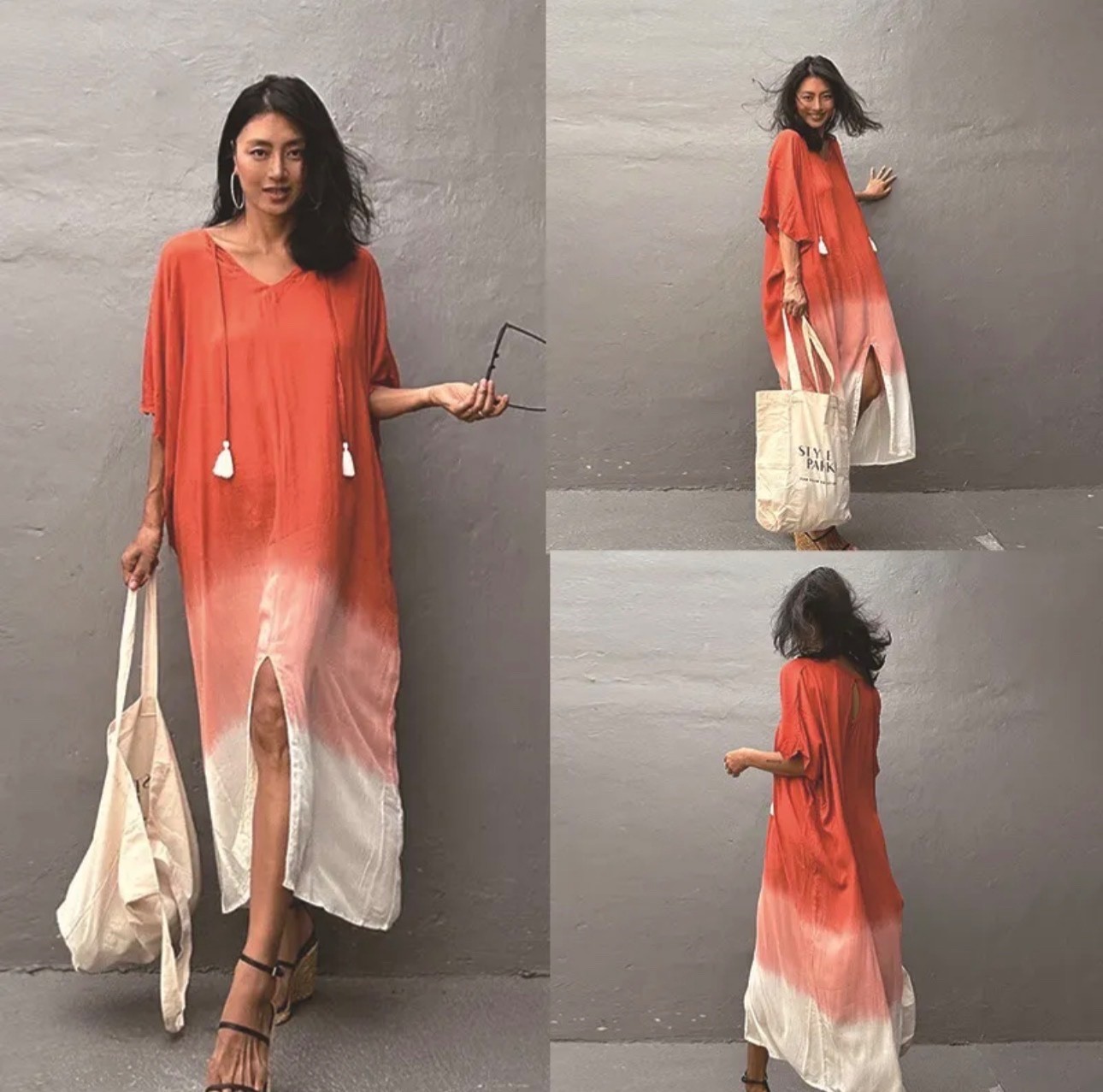 Long Loose Swim Cover Up Beach Kaftan Gradient Red FREE SHIPPING!