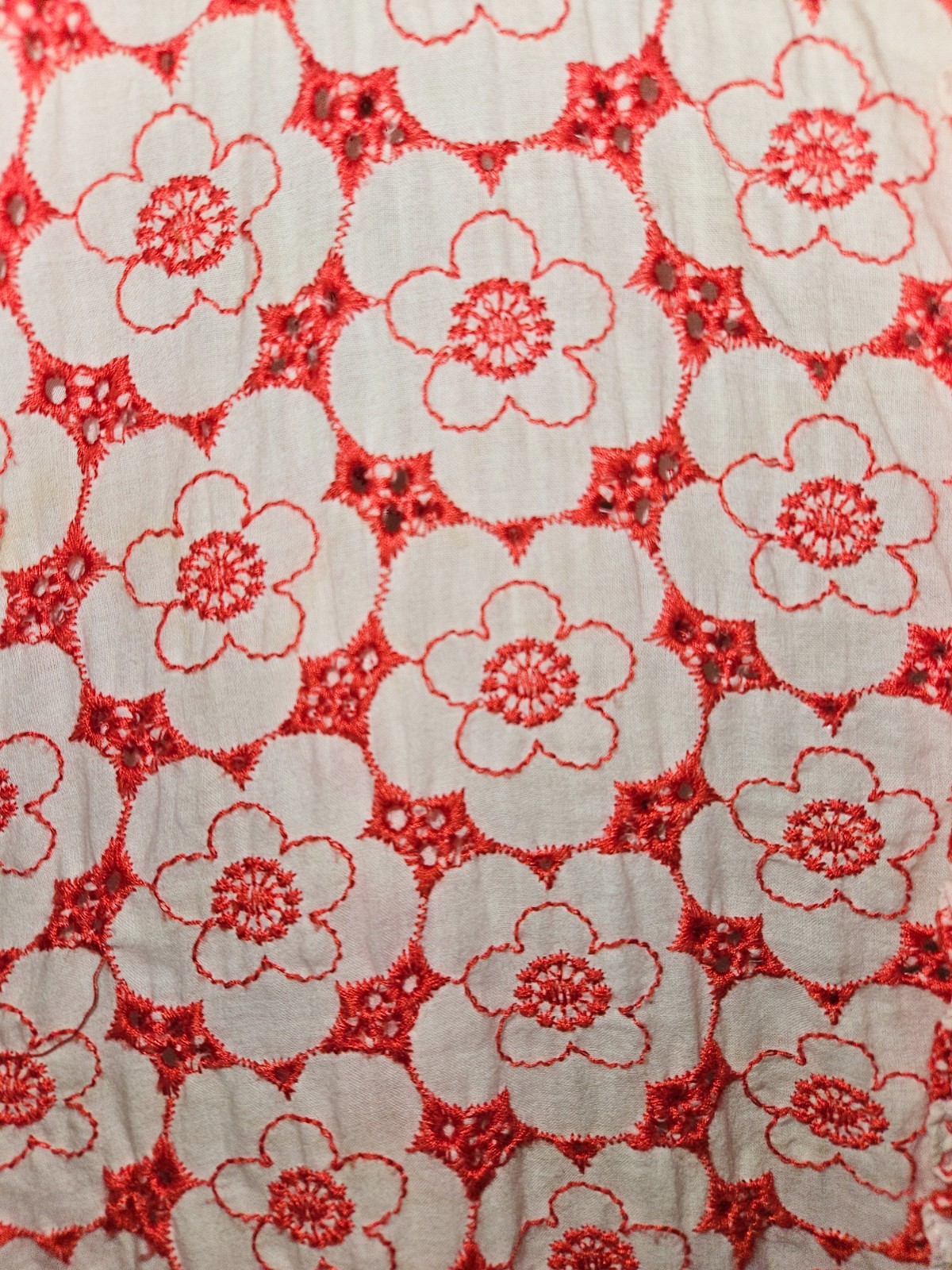 Lisa Marie Fernandez Embroidered Eyelet Dress Size 1 (US 2 4) Tomato Red Cream