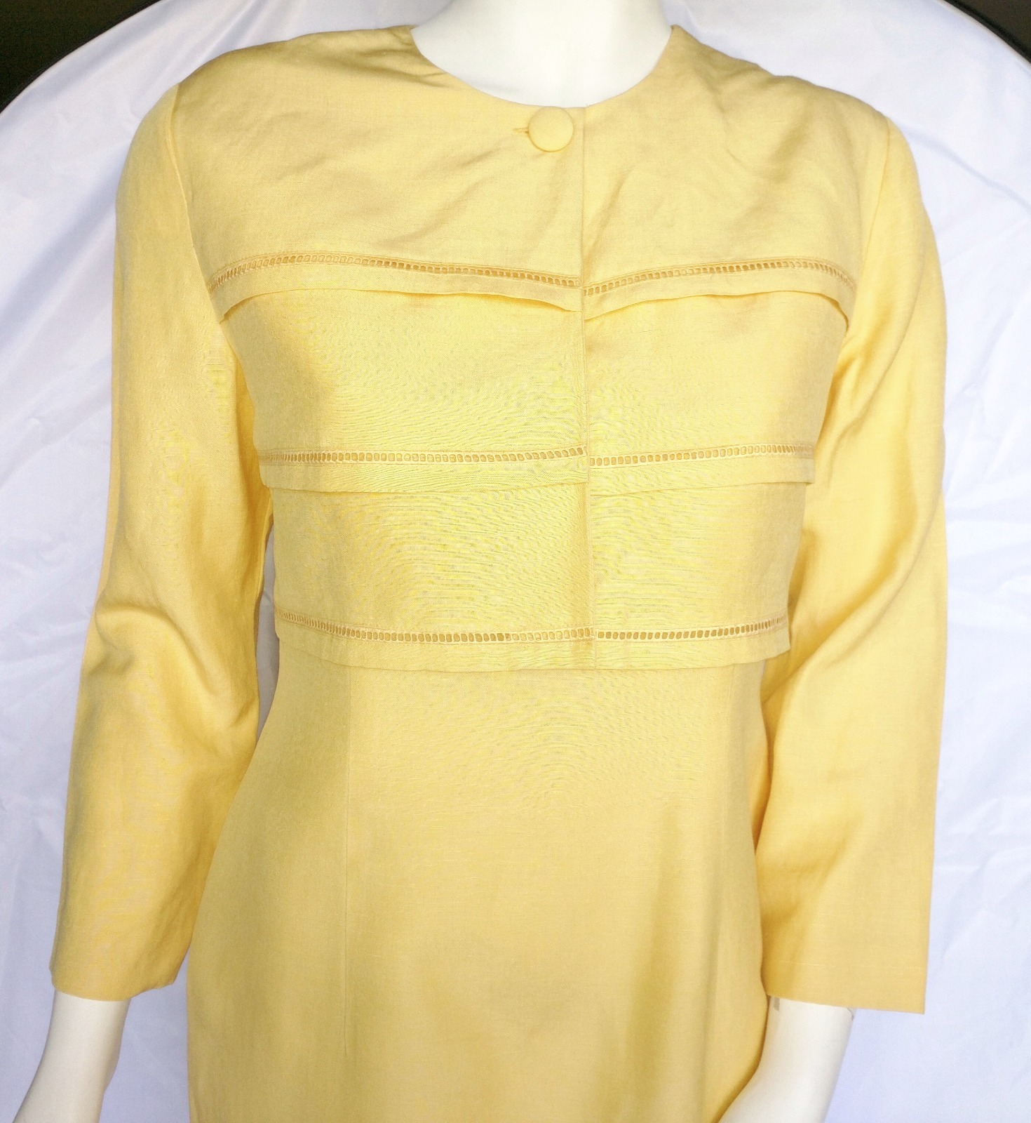 YL by Yair Ladies Sheath Dress Yellow Silk/Linen Knee Length Long Sleeves Sz 10