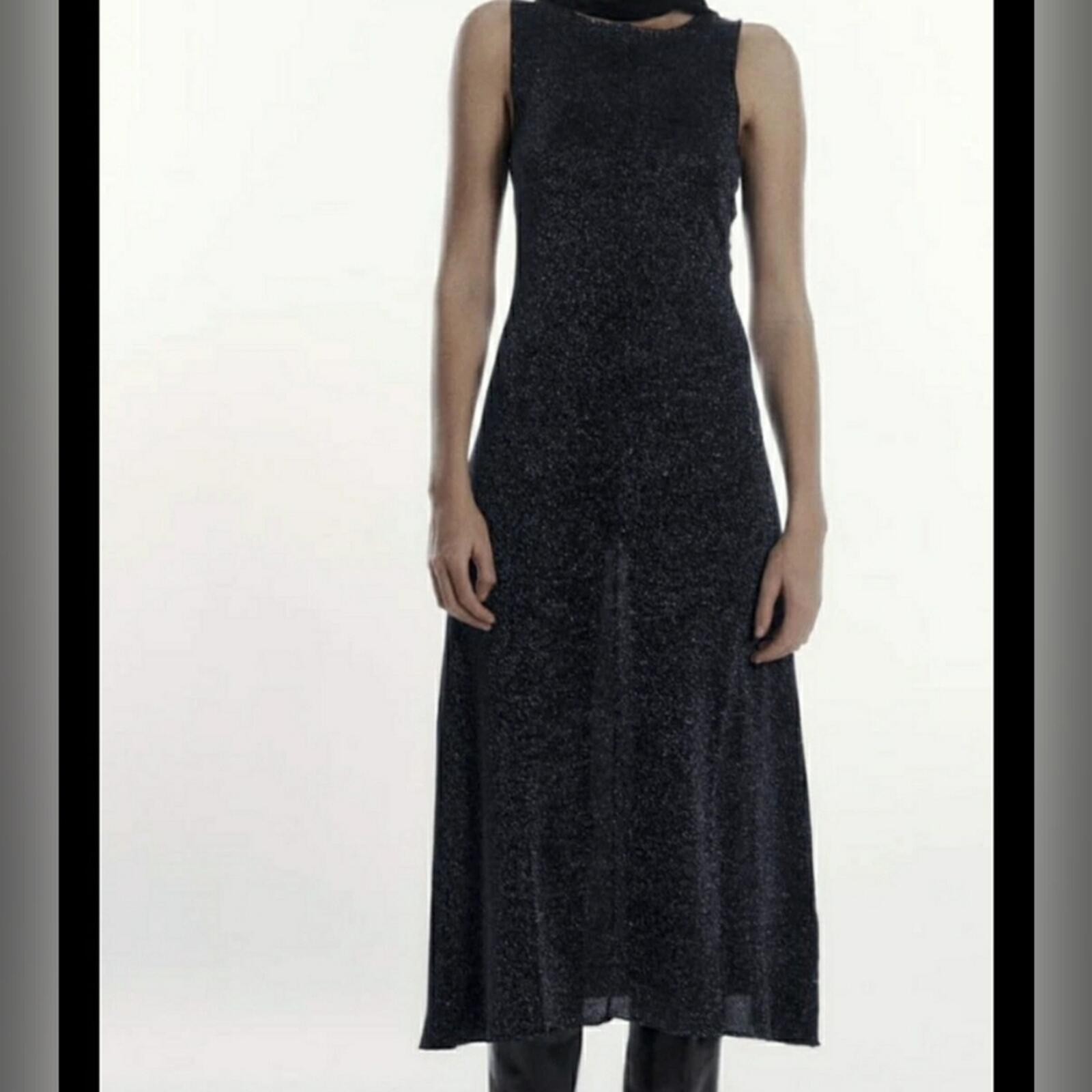Zara Woman Blue Metallic Thread Knit Midi Dress.  Size: Small