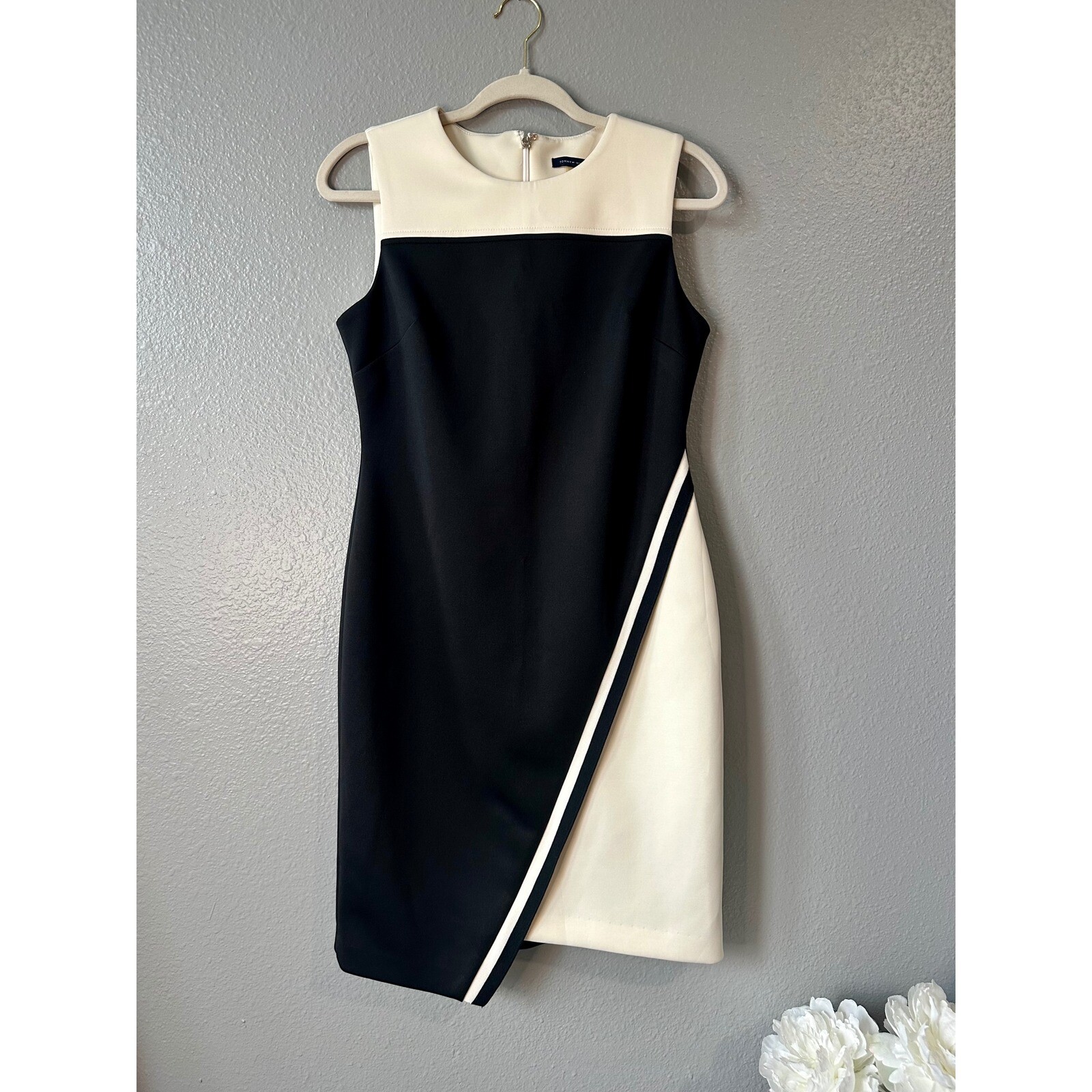 Tommy Hilfiger Color Block Work Dress Sleeveless Career Black White Size 10P