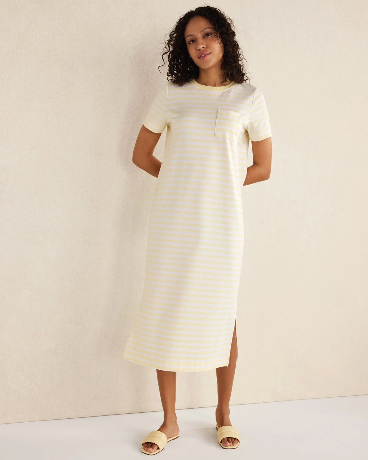 HAVEN WELL WITHIN Women`s $98 Organic Cotton Interlock Stripe T-Shirt Dress sz L