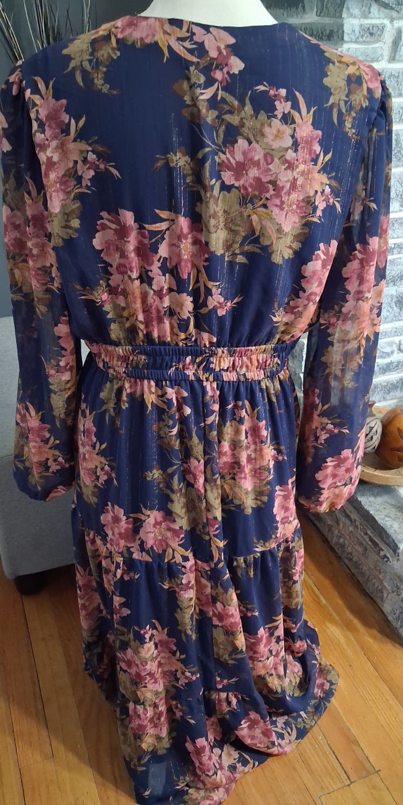 Sofia Jeans by Sofia Vergara Women XXL Blue Pink Floral V-Neck Cutout Maxi