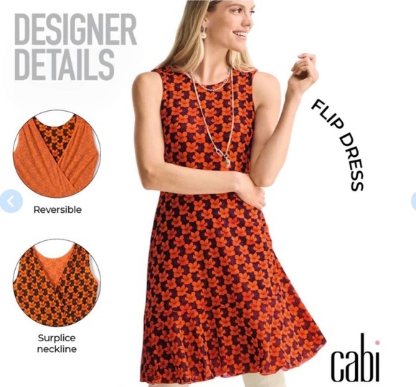 CAbi Reversible Midi Flip Dress Floral & Dots Wide Strap Cinched Accents👗#6370