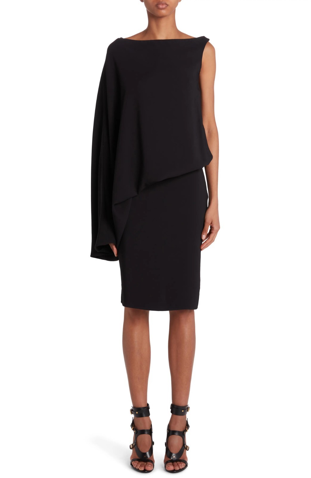 Tom Ford Women’s Asymmetric Cady One-Sleeve Cape Dress Black Size 44 / US 10