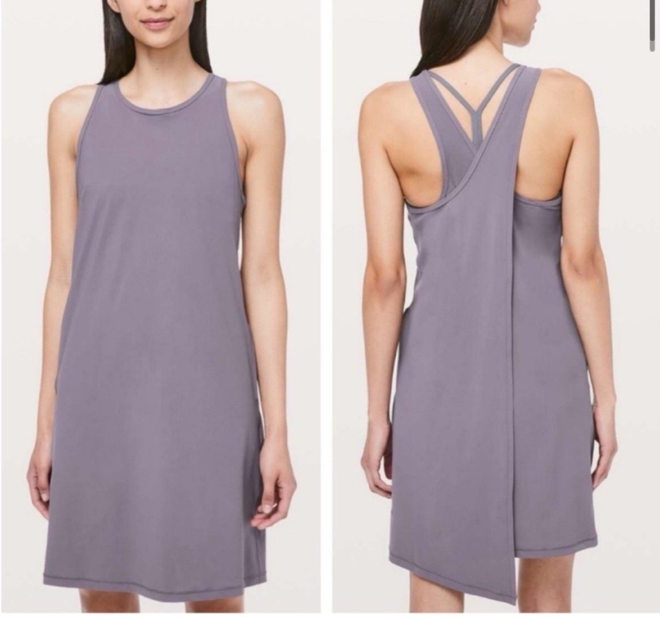 Lululemon Early Morning Dress Women’s Size 10 Faux Wrap Pockets Graphite Purple