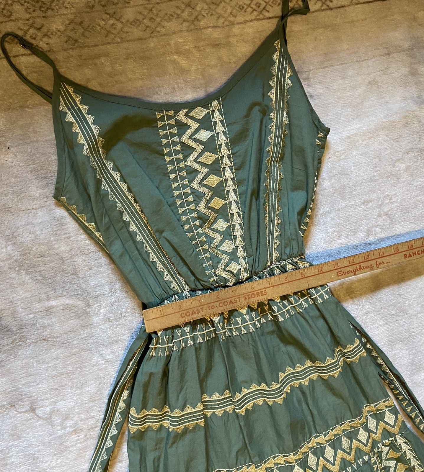 Aether Concept Nerina Greek Designer Long Dress NWT $185 Green/khaki Gold