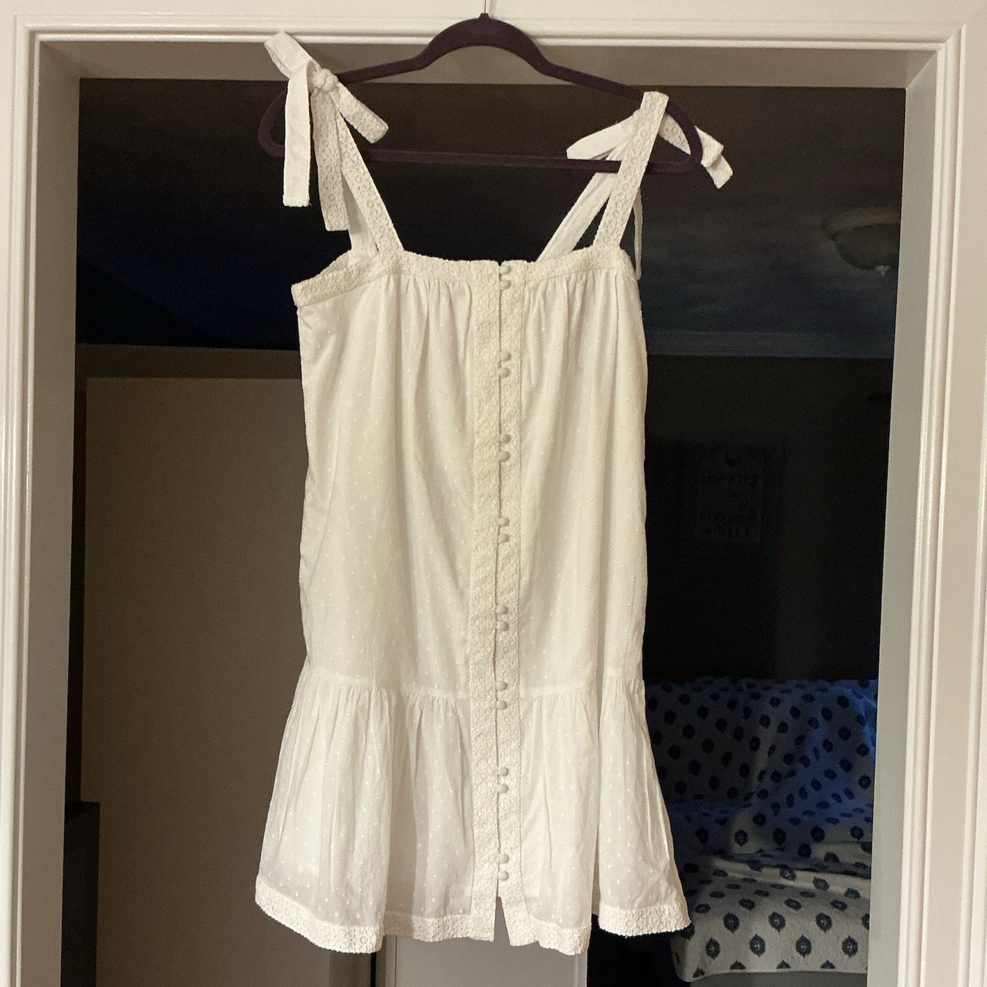 Vineyard Vines White Square Neck Button Front Tie Strap Short Sundress XS