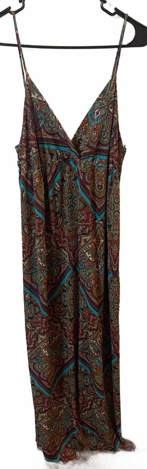 Rhapsody Boho Paisley Geometric Smocked Trim Dress-Large