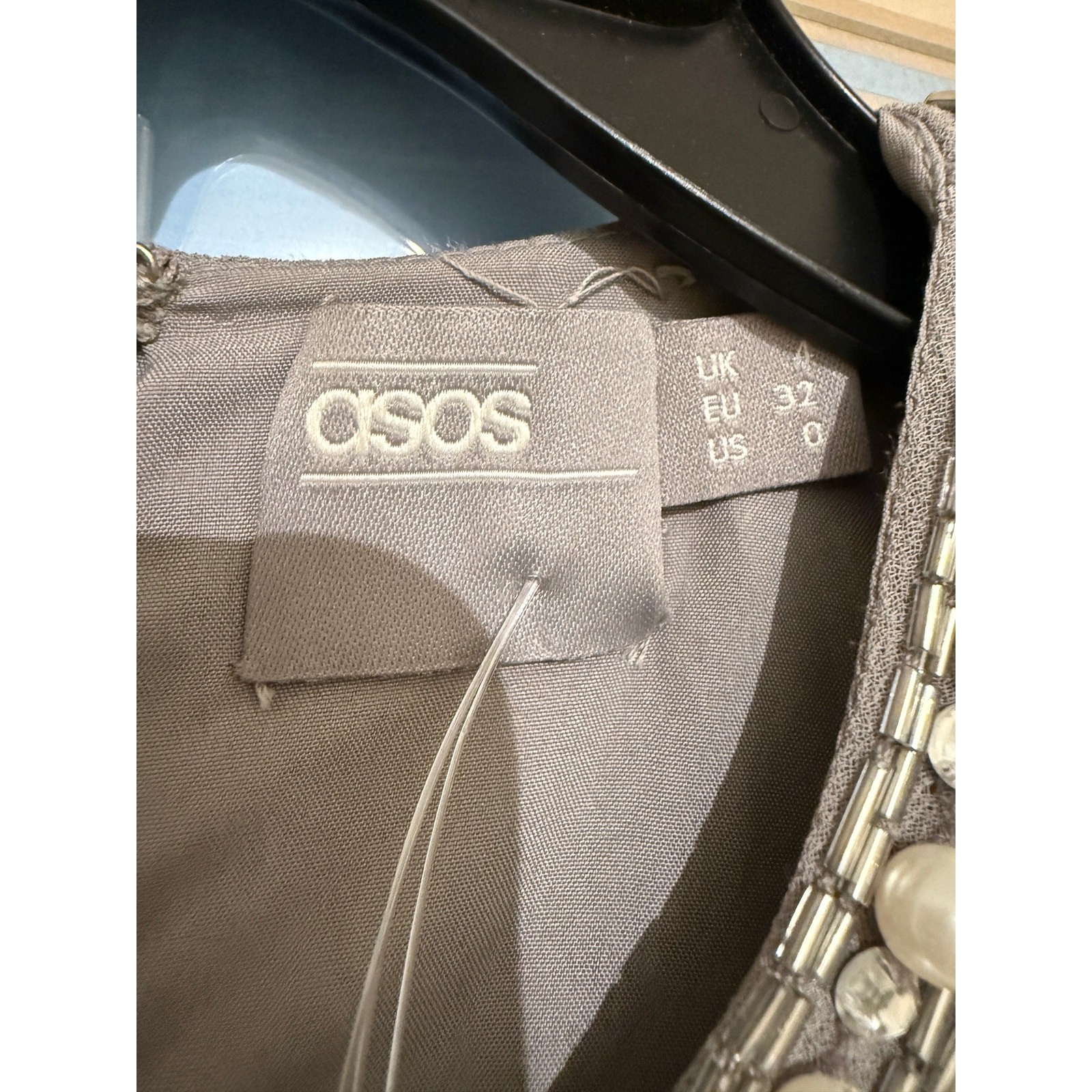 ASOS Silver Pearl Embellished Beaded Cocktail Mini Dress Long Sleeve Party 0
