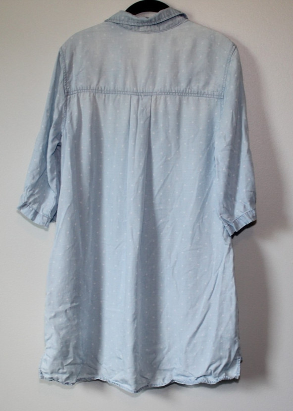 Cloth & Stone Dot Denim Chambray Tunic Top Faded Mini Shirt Dress Size Medium