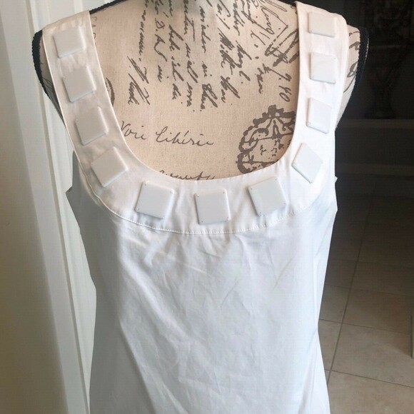 Vertigo Paris -Crisp White Cotton Shift Dress Jeweled Neckline Sz. L
