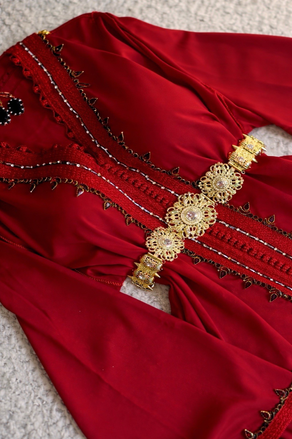Luxury Red Custom Made Caftan Dress Beaded Kaftan For Women