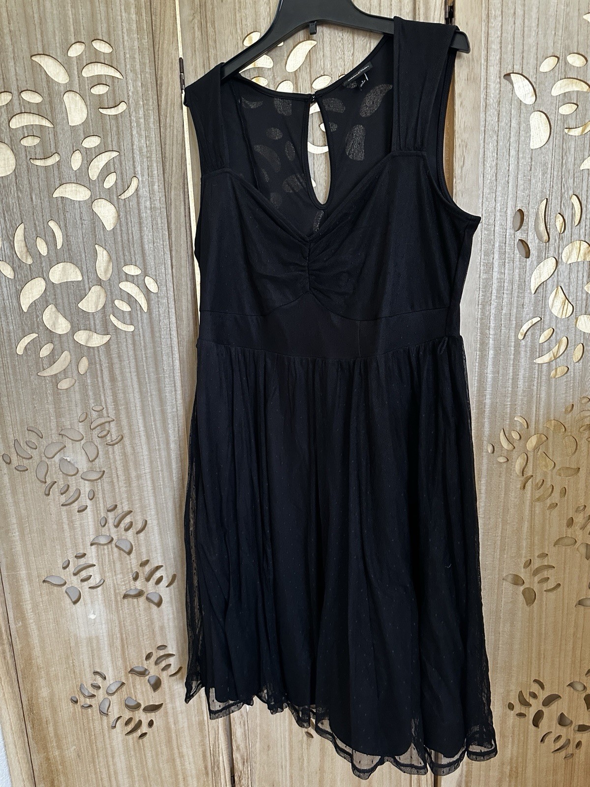 Torrid (1) Black Retro Chic Flock Dot Mesh Fit & Flare Swing Dress, XL 14-16