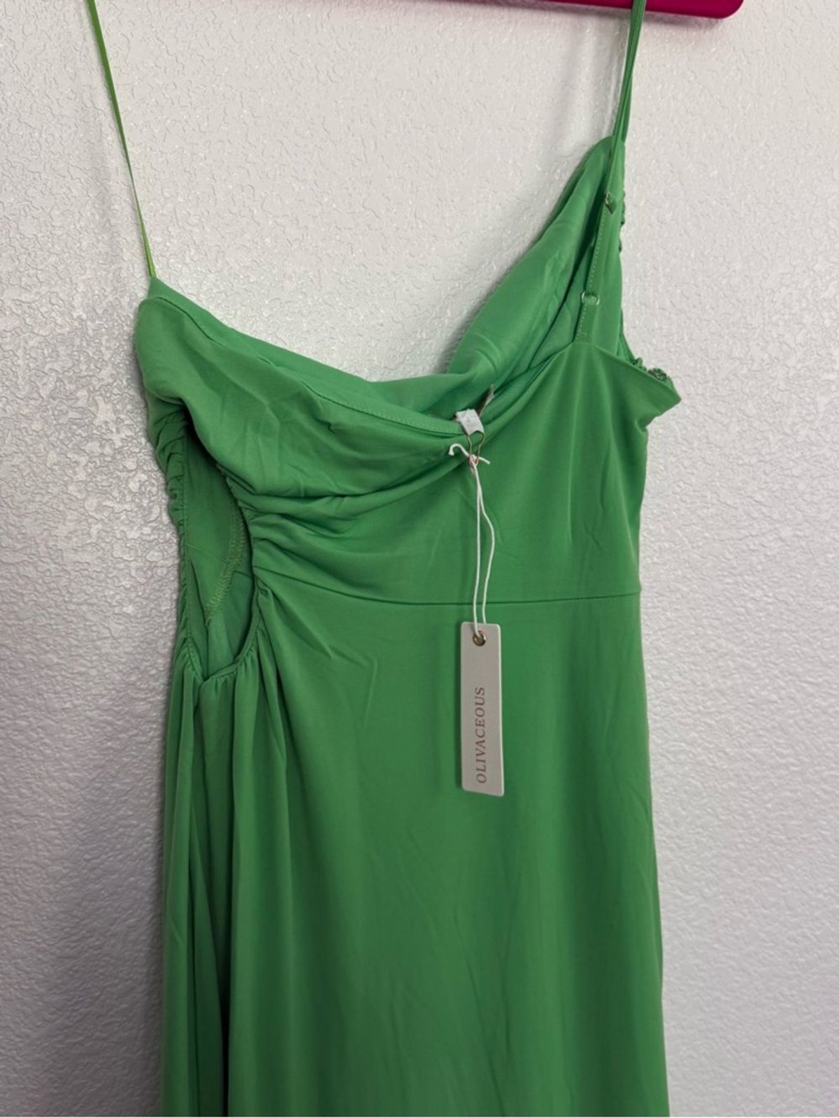 NWT Olivaceous One Shoulder Side Cutout Midi Dress in Green Large