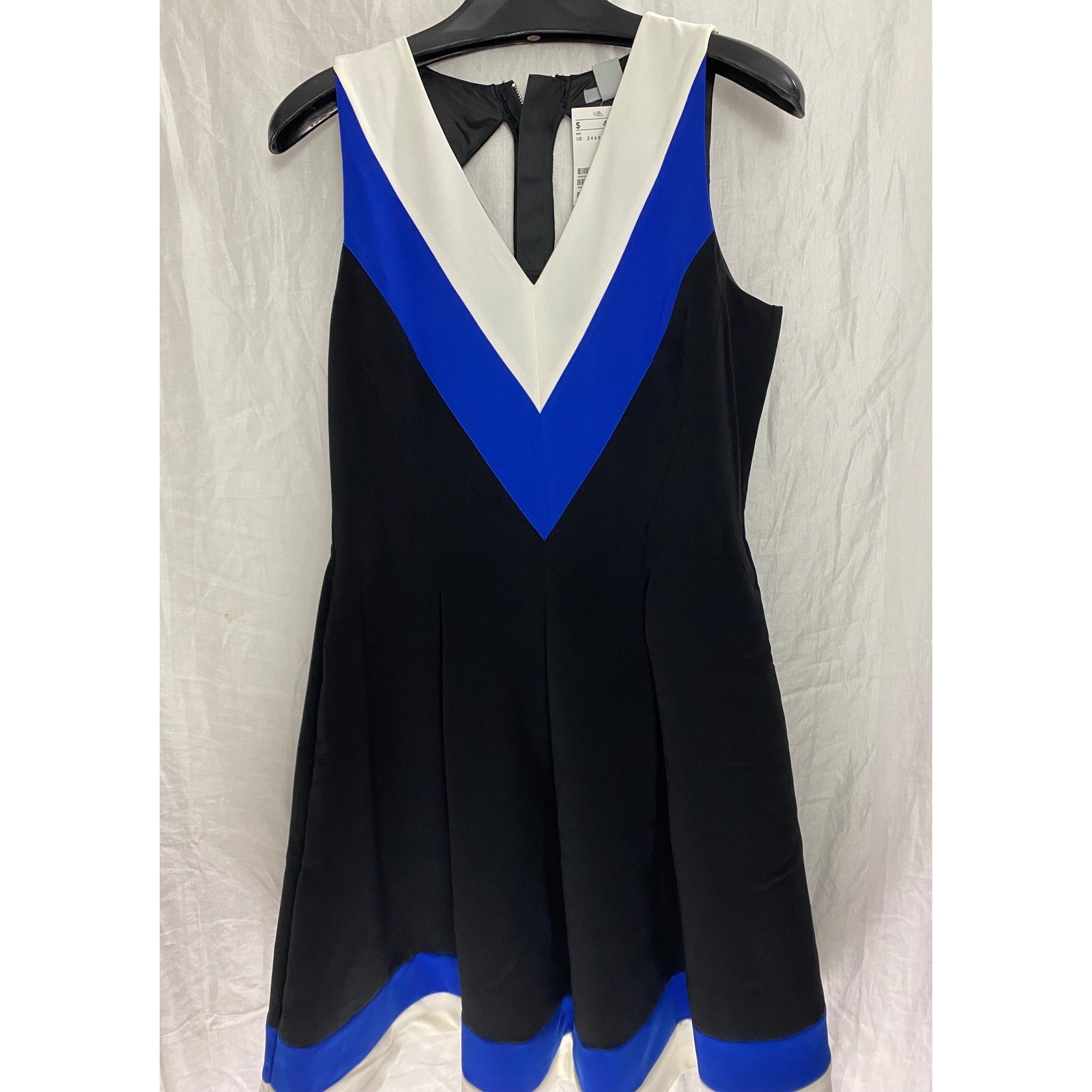 H&M Fit Flare Dress Womens 12 Black Blue White Colorblock Cutout Back Cheer Lead