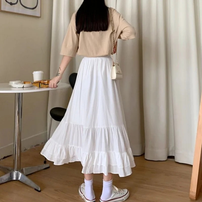 2025 Summer New Two-Tier Ruffle Cake Skirt Fairycore High Waist Women’s Midi Sk