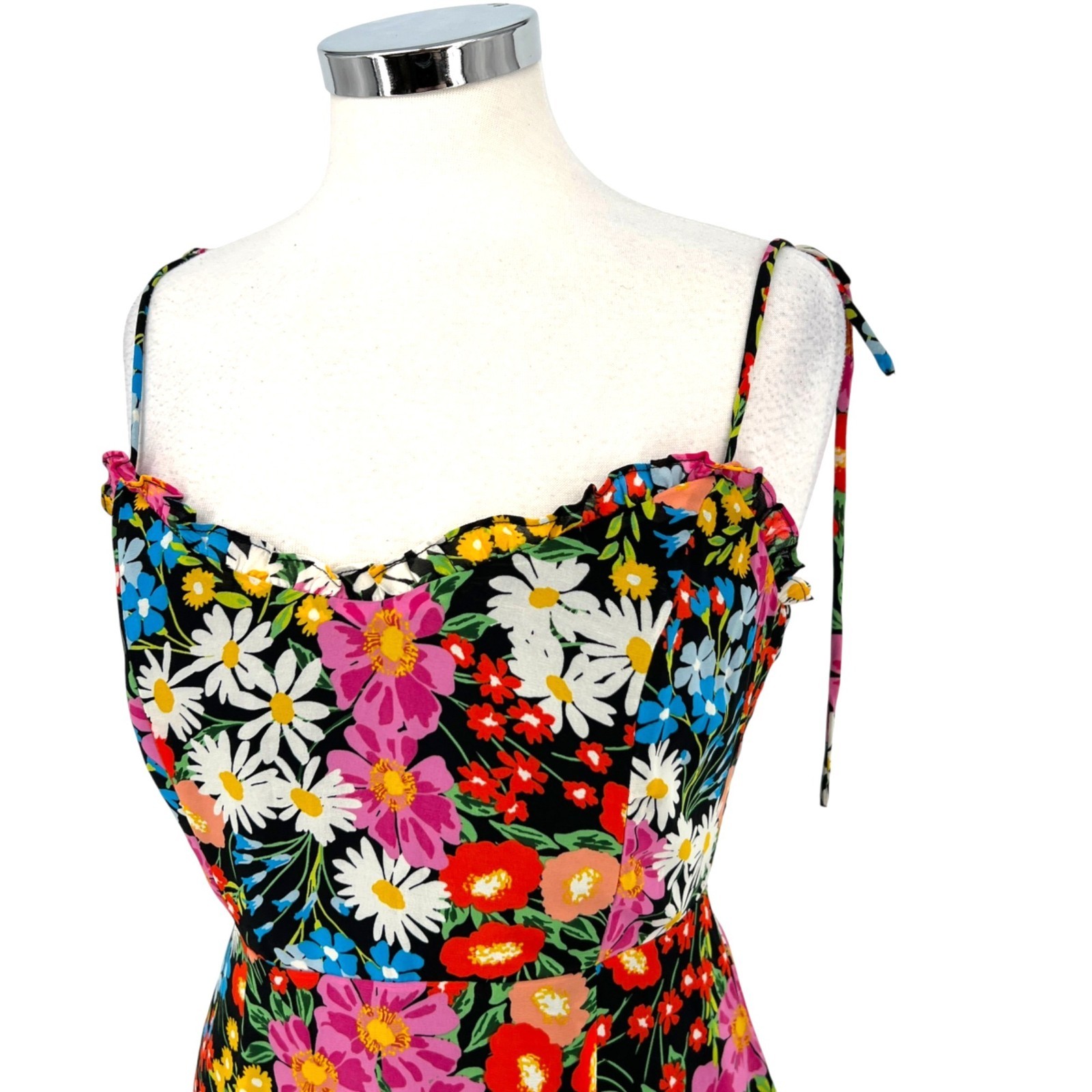 Sugarlips Lupita Floral Tie Strap Ruffle Mini Dress Black Multicolor Size Medium