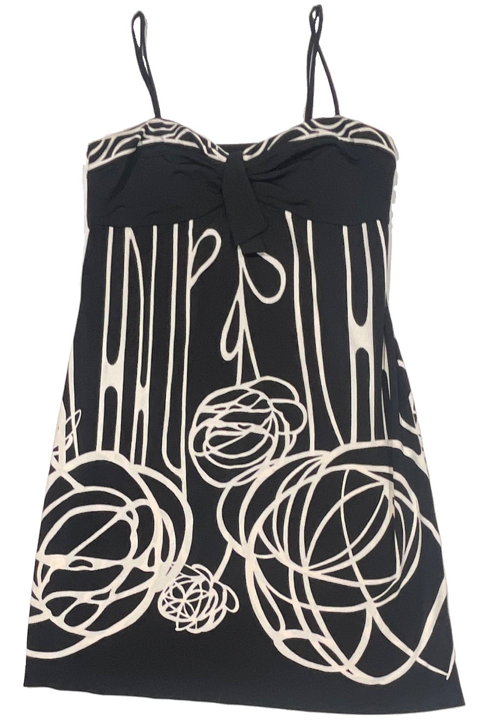 BCBGMAXAZRIA Black Mini Dress Size 4 Spaghetti Strap Abstract Print Cocktail Y2K