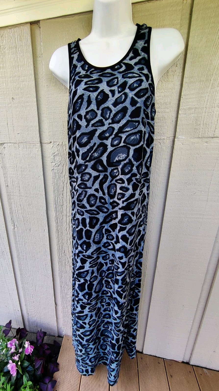 Women’s Just Love Long Gray /Black Animal Print Sleeveless Dress, Size Medium