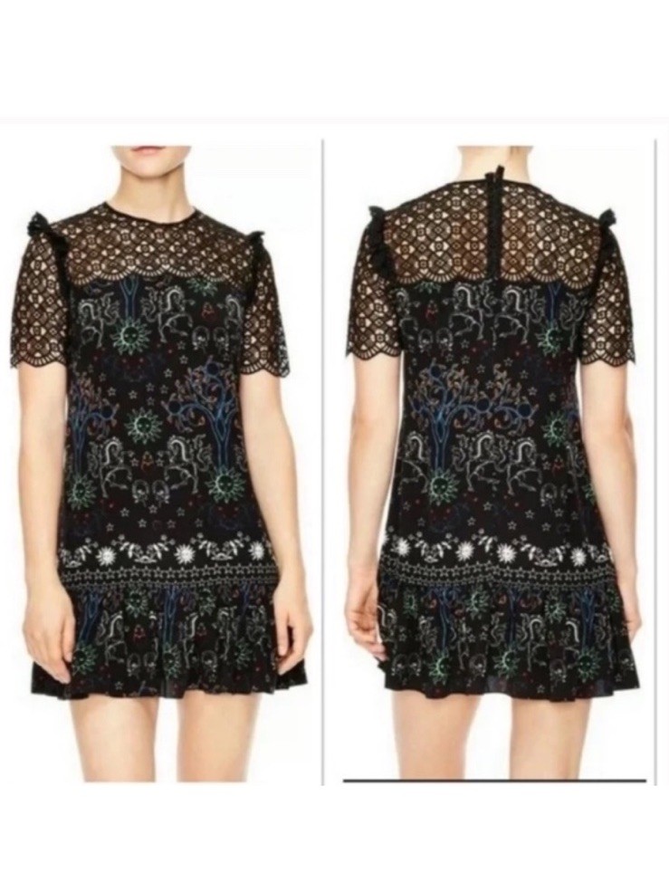 Sandro Royal Lions Zodiac Iconic Horse Sun Star Lace Mini Dress Size 4
