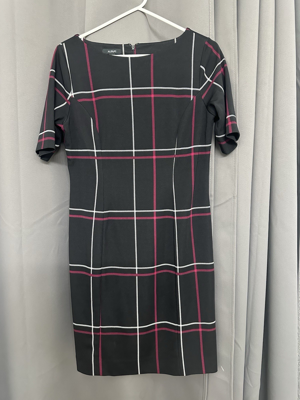 Alfani 6P Plaid Sheath Dress Black Pink White Knee Length Women’s