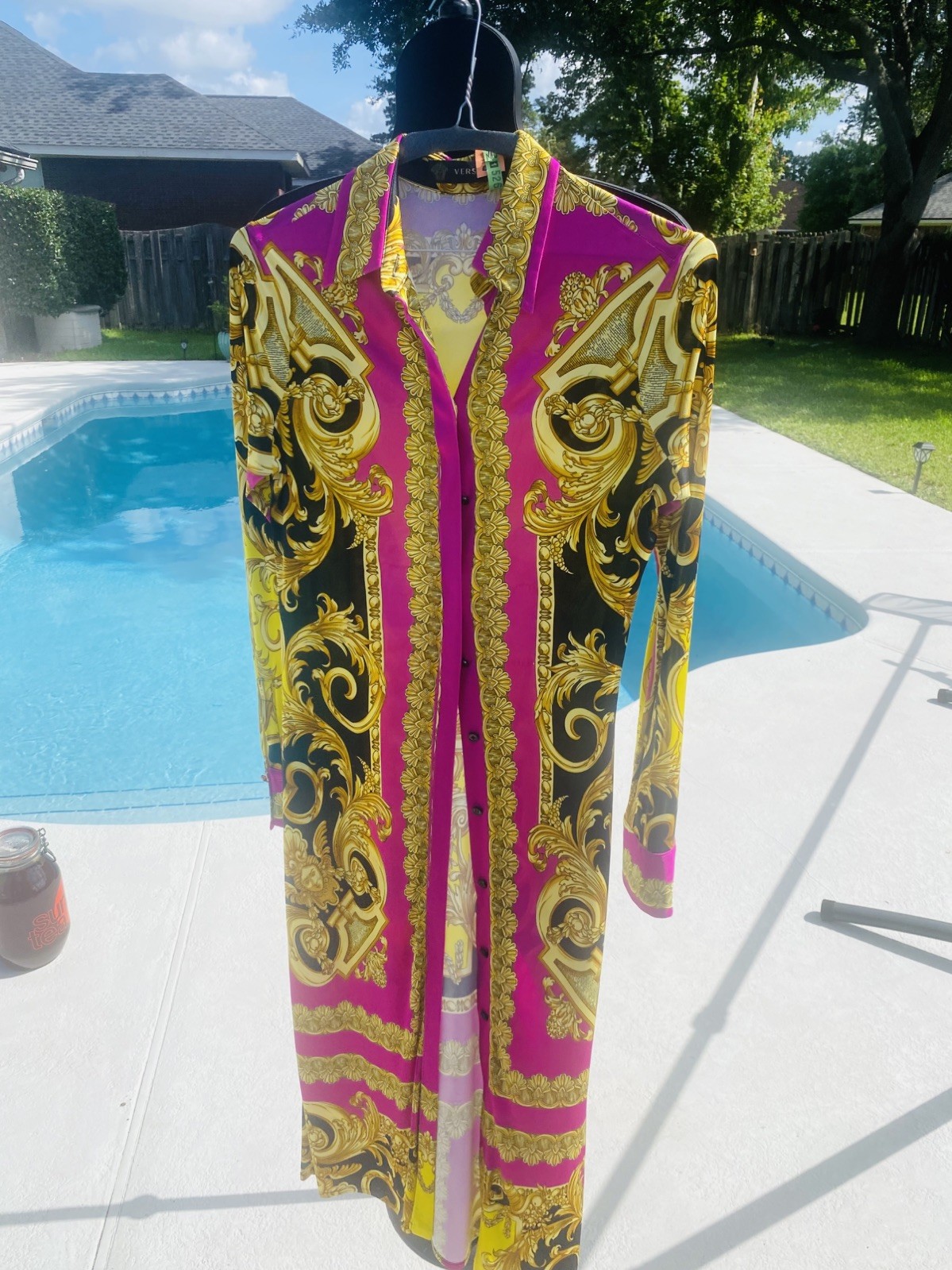 Gianni Versace Long Multi Color Button down long sleeve Dress made in Italy 40
