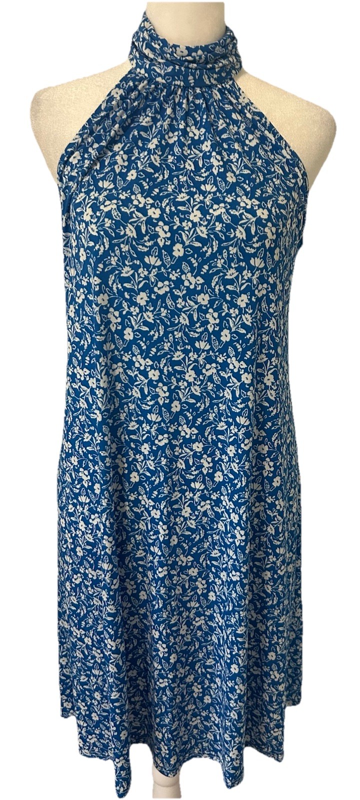 MSK Blue & White Floral Patterned Halter Neckline Dress Sz S NWT