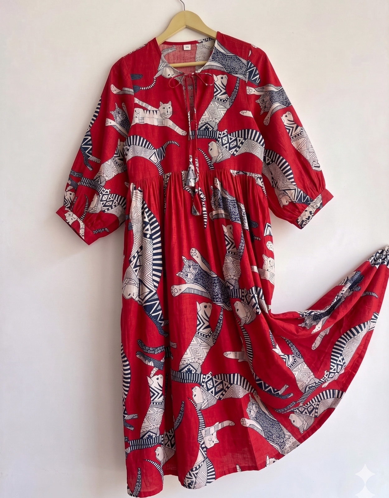 Cotton Dress for Women’s Animal Print Midi Summer Dressing Gown (Red)