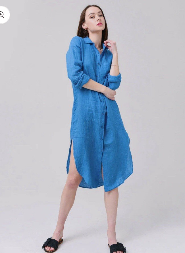 Stark X Linen Light Blue Dress Cover Up Button Down Size Medium Retail $236