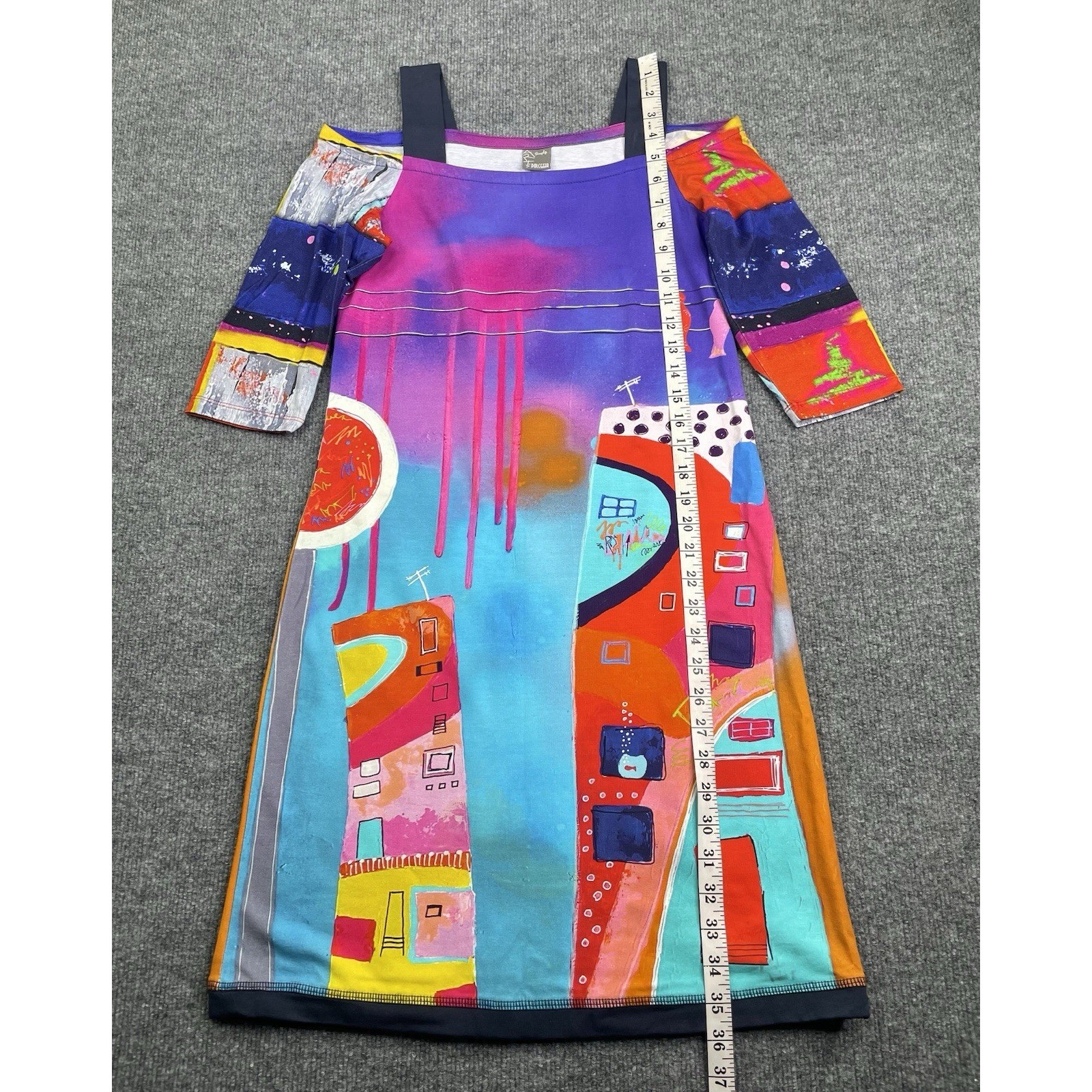 Simply Art by Dolcezza Dress Womens S Multi Color Abstract Cold Shoulder Graphic