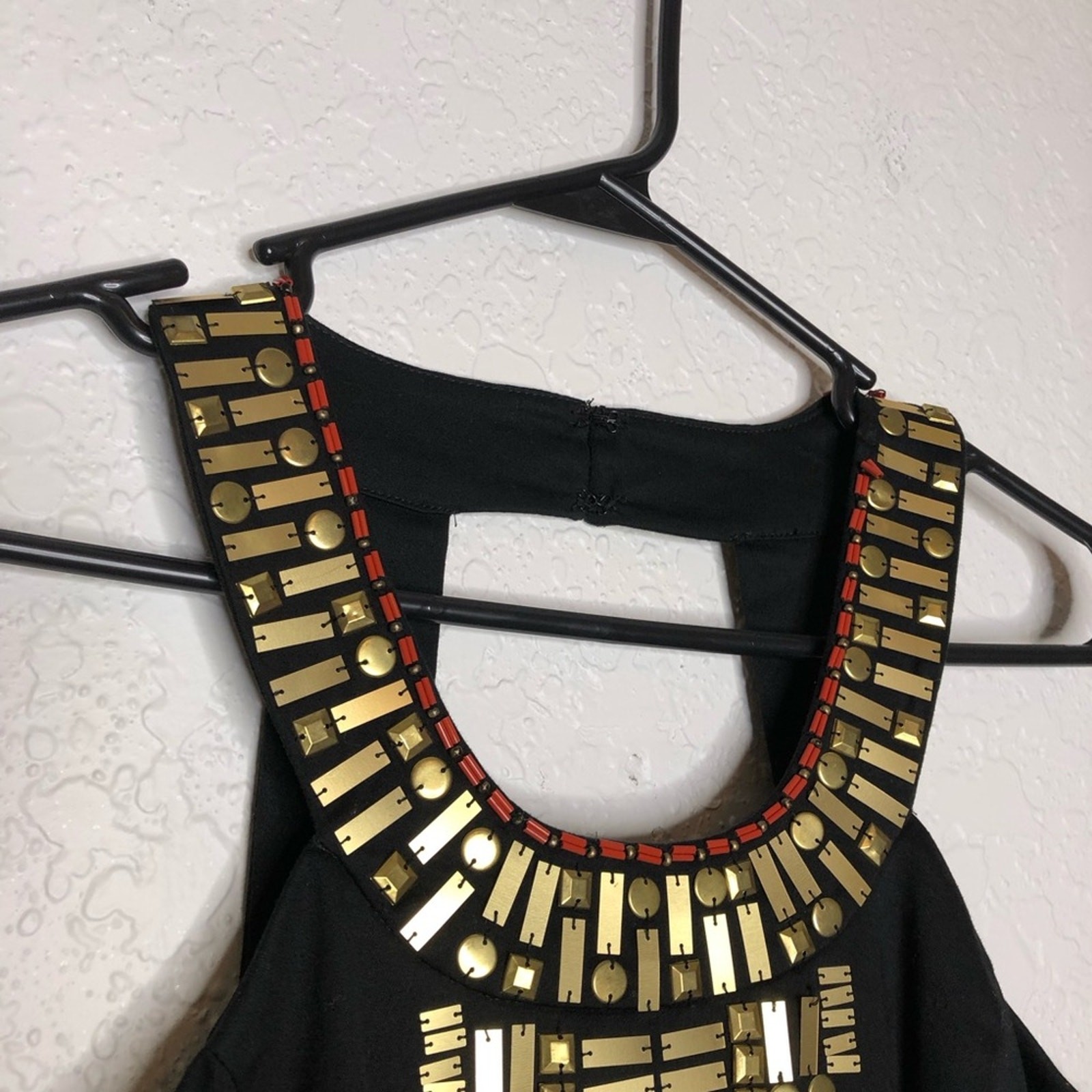 Boston Proper black gold red beaded sleeveless sheath dress size 4
