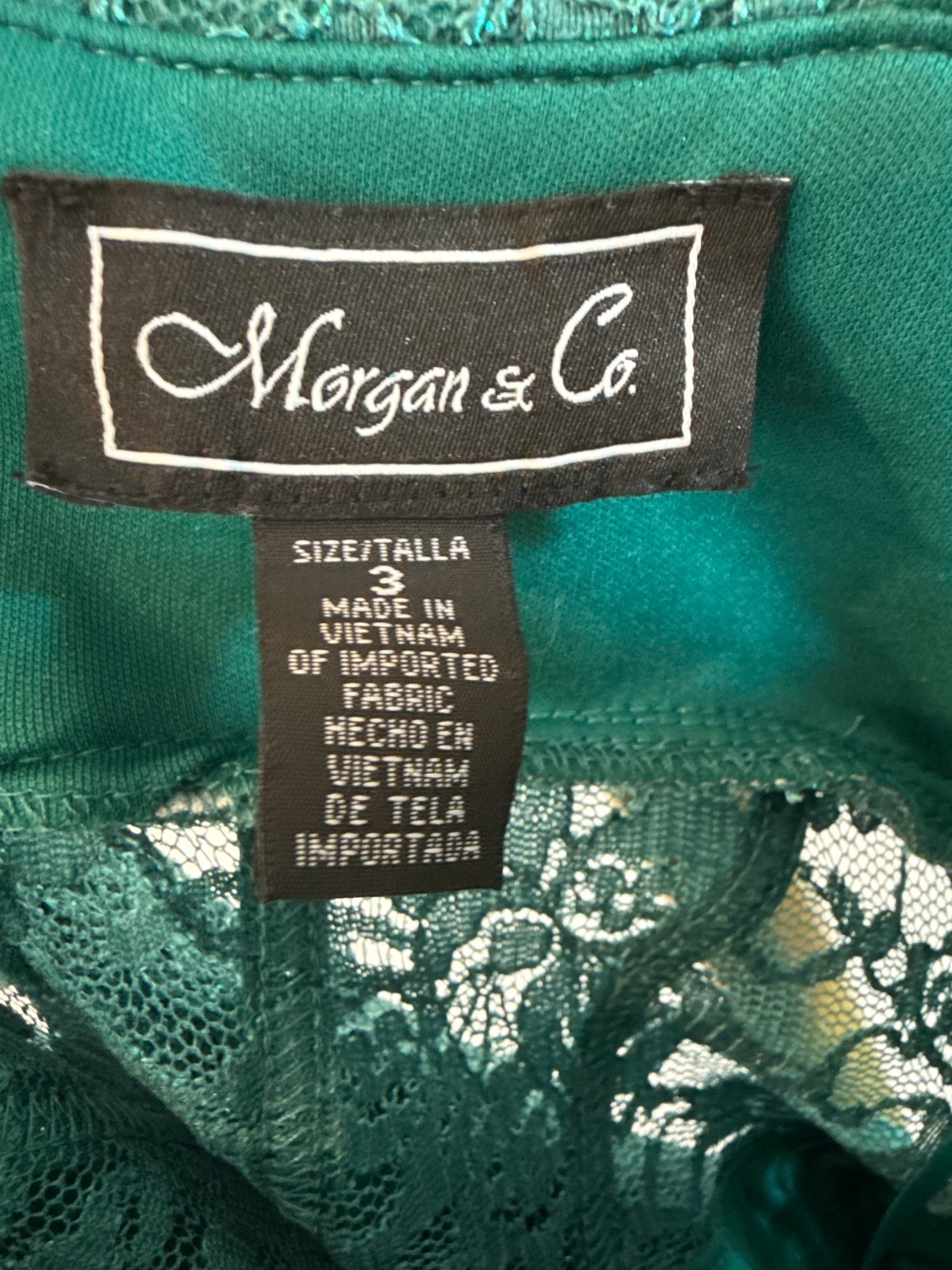 Morgan Company Juniors Glitter Scallop Lace Jade Size 3 $129