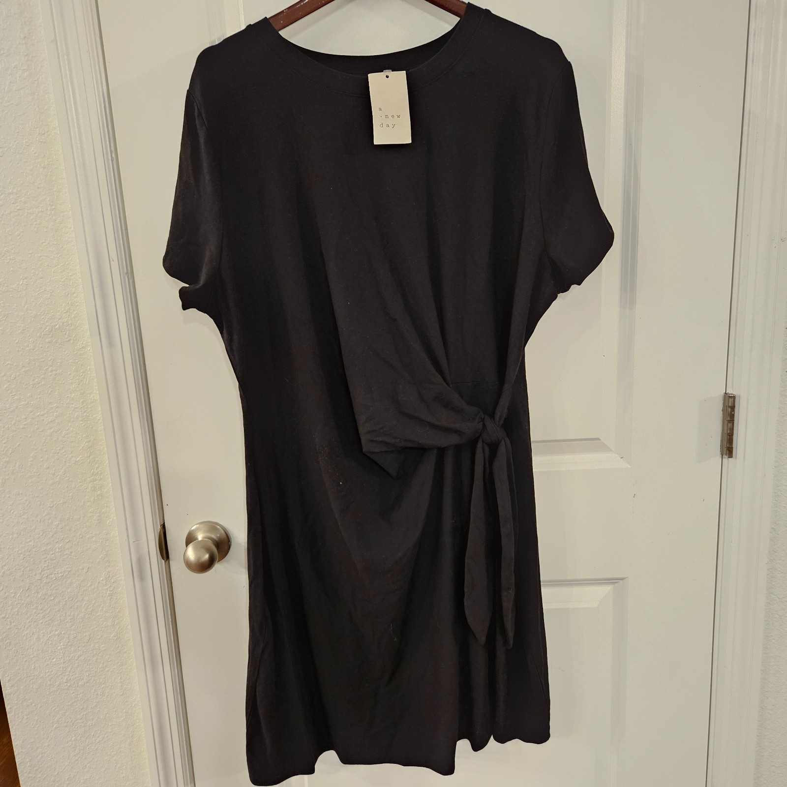 A New Day Women’s 3X Black Side Tie Midi Dress NWT Plus Size Stretch Knit