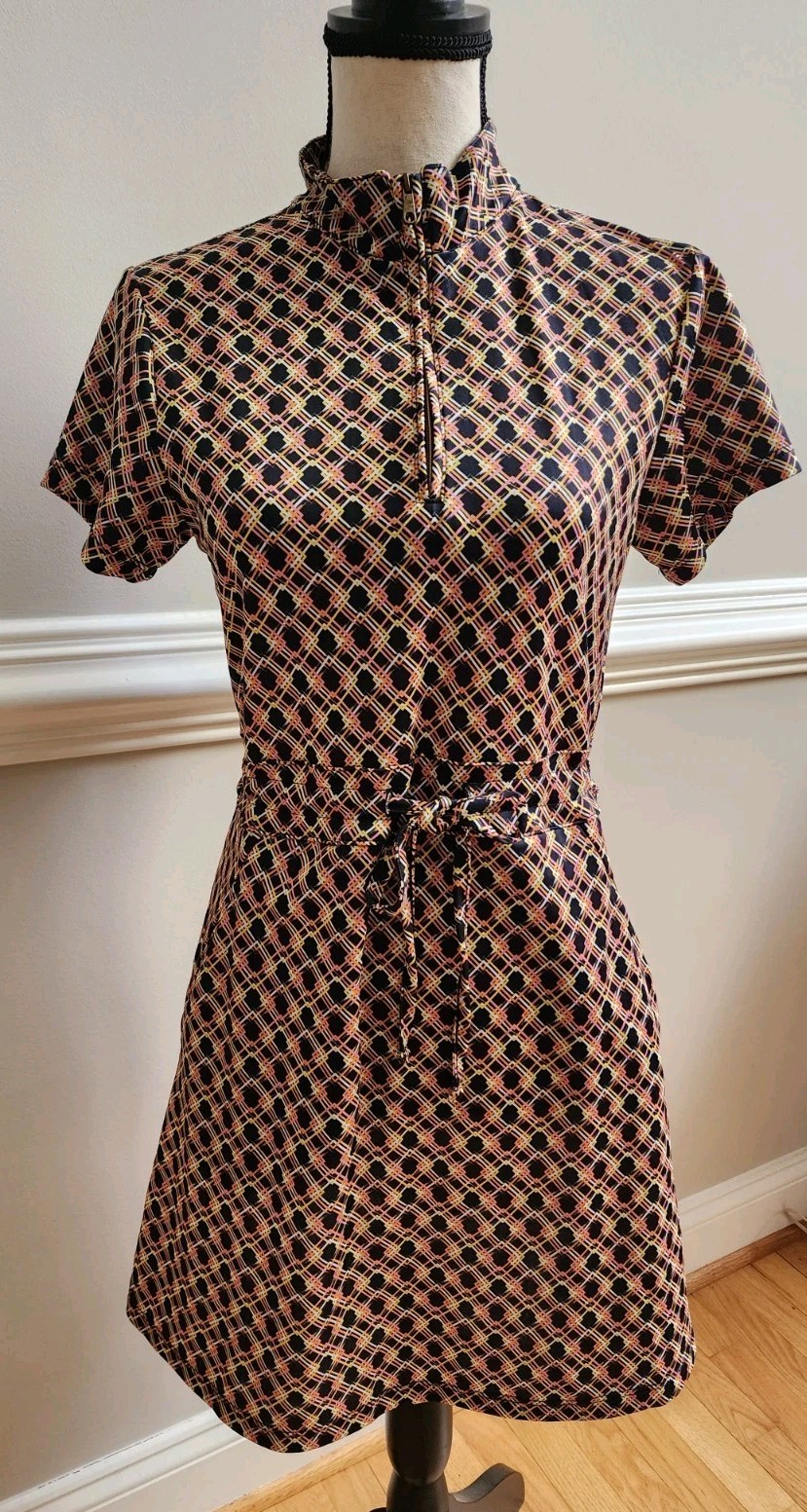 BERMUDA SANDS Golf Dress Women’s Small Navy Diagonal Plaid 1/2 Zip Athleisure