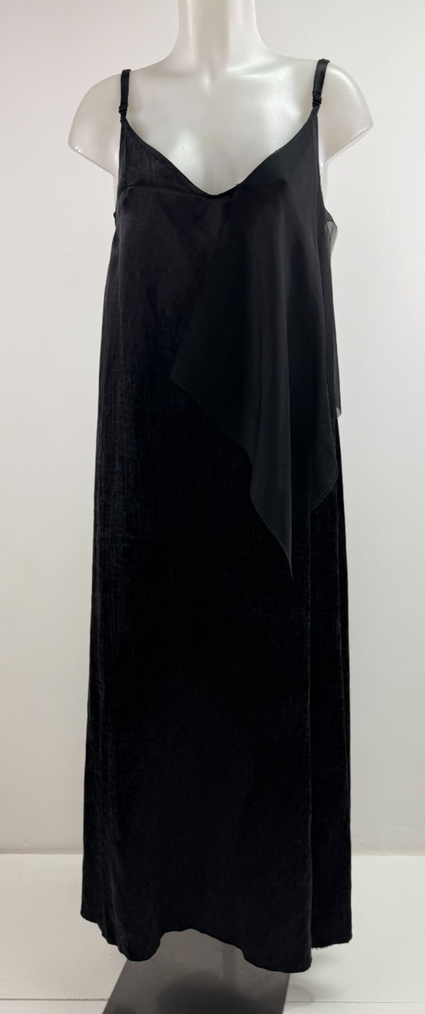 Yang Li Italy Black Silk Cotton Raw Edge Maxi Slip Dress Gown Sz M