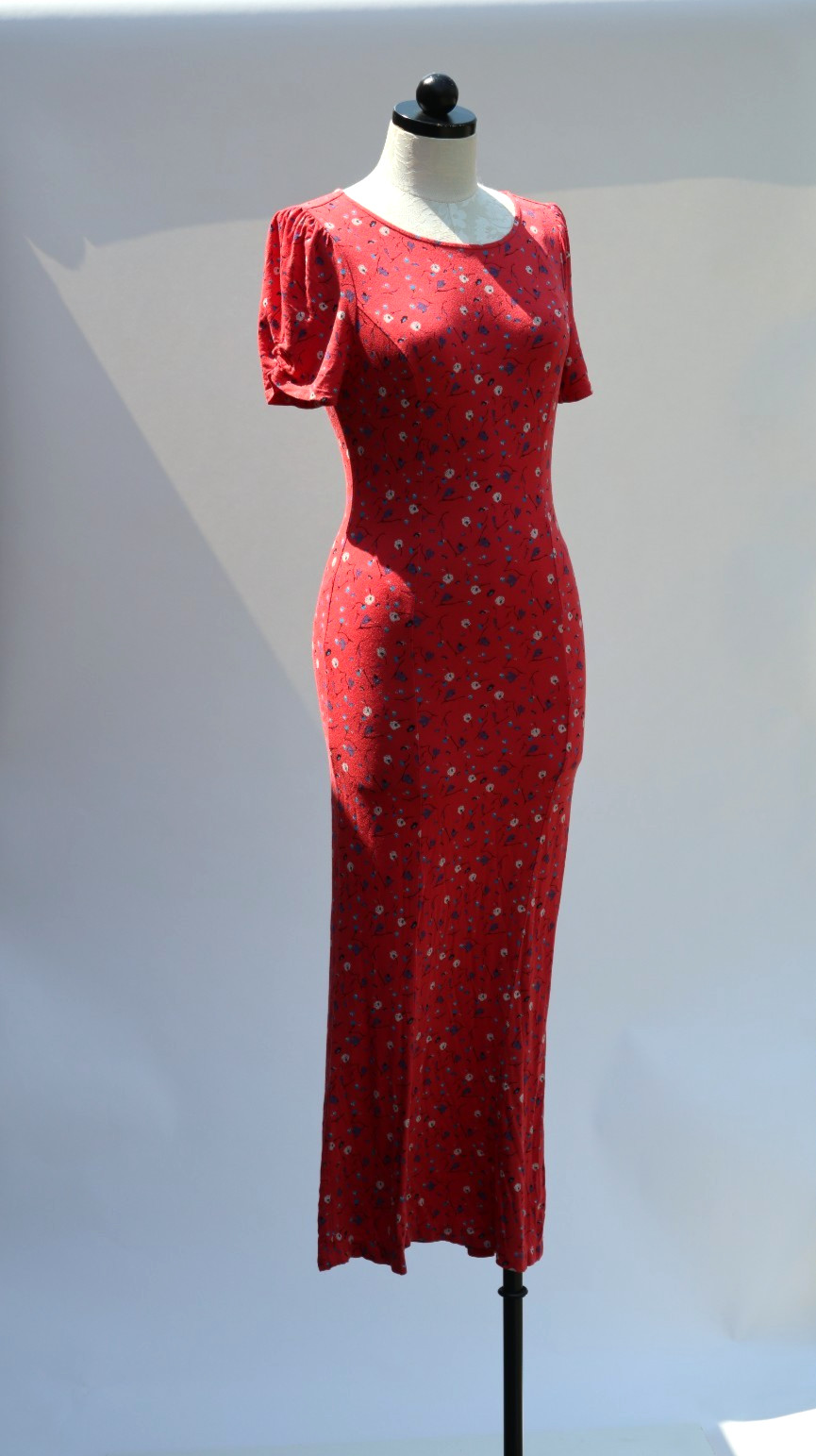 Free People Red Rayon Stretchy Jersey Floral Bodycon Tshirt Maxi Dress Women S