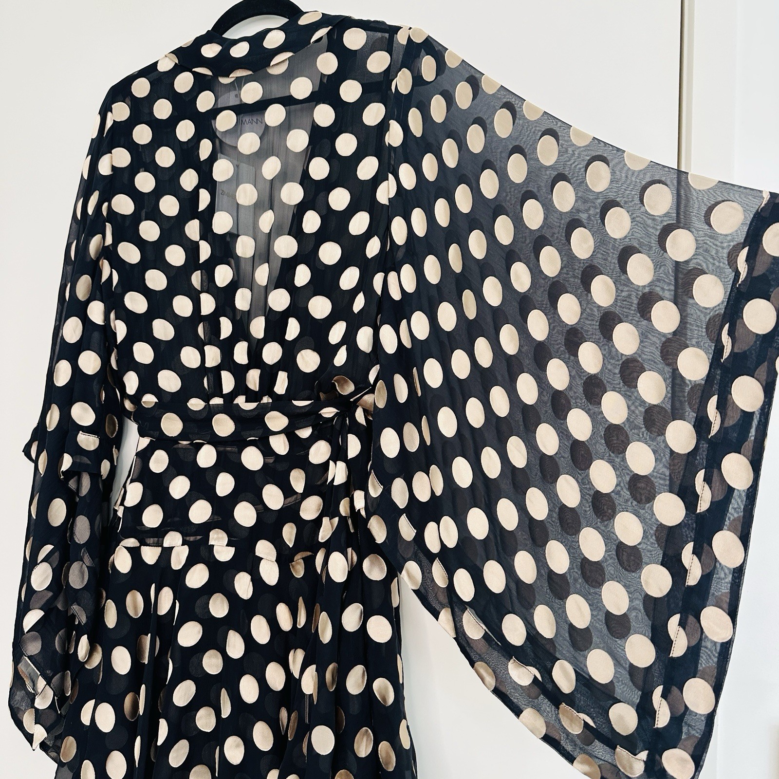 Zimmermann BNWT Folly Kimono Wrap Mini Dress Size 2 AU 12 US 8 Black Silk Gold