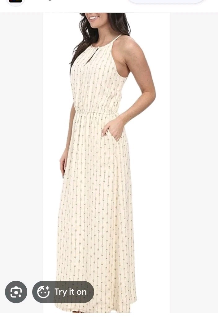 Lucky Brand Small Silk Print Halter Lined Maxi Dress Keyhole Lightweight Summer