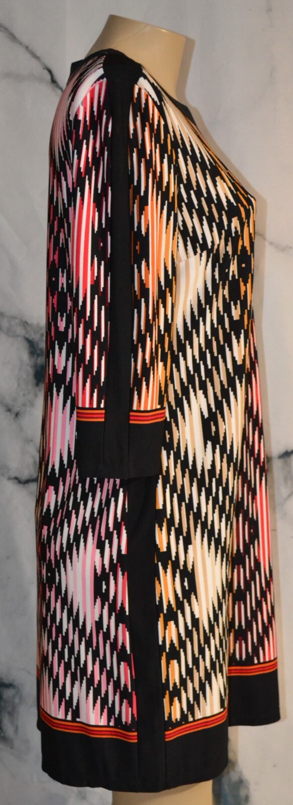 DRESSBARN Black Multicolor Striped Dress 12 3/4 Sleeves Unlined Polyester Blend