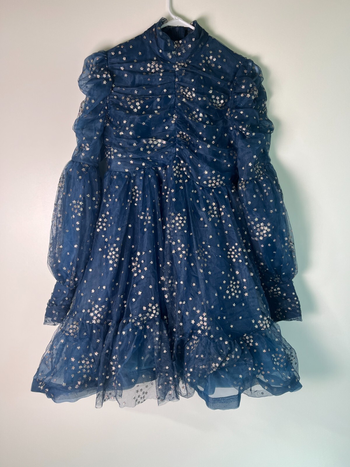 Catchall Womens M Shelby Blue Mesh Stand-Up Collar Stars Sequin Mini Dress